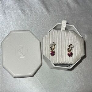 Gold Heart Earrings with Pink Accents Swarovski